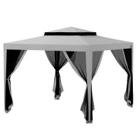 Pergola da Giardino 3L x 3l m con 4 Zanzariere Rimovibili, Tetto a Doppio Strato, Grigio