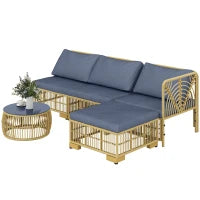 Set Salotto in Rattan da Giardino con Divano Modulabile, Cuscini e Tavolino da Caffè, Grigio