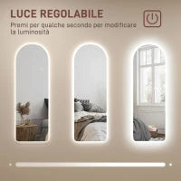Specchio da Parete ad Arco con Illuminazione LED Regolabile e Controllo Touch, in Vetro Temperato, 40x3x120 cm