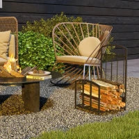 Portalegna da Interno ed Esterno in Metallo con Ganci e 4 Attrezzi Inclusi, 39x39x68cm, Nero