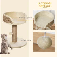 Albero Tiragraffi per Gatti con Lettino, Palo in Juta e Pallina Appesa, 40x40x49cm, Beige