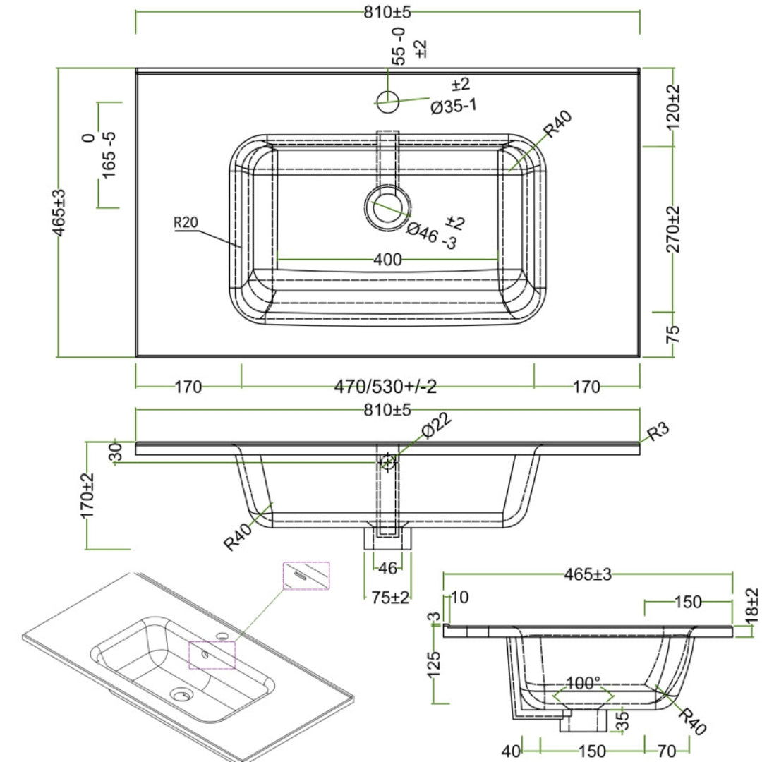 Lavabo ad incasso in ceramica bianco lucido per mobili bagno *** misure 81x46 cm, confezione 1
