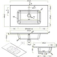 Lavabo ad incasso in ceramica bianco lucido per mobili bagno *** misure 81x46 cm, confezione 1