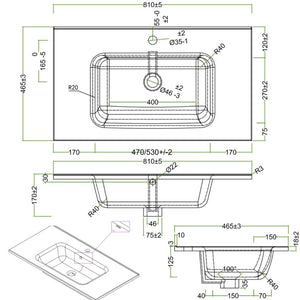 Lavabo ad incasso in ceramica bianco lucido per mobili bagno *** misure 81x46 cm, confezione 1