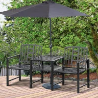 Panchina da Giardino Moderna 2 Posti con Tavolino e Foro per Ombrellone Arredamento da Esterno 165x56x85.5cm Nero