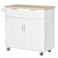 Carrello da Cucina Multiuso in Legno con 2 Cassetti, 104x46x91cm - Bianco