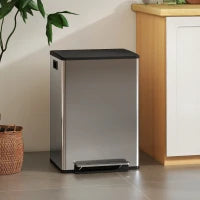 Pattumiera a Pedale con 2 Scomparti da 30L, Coperchio Ammortizzato e Secchi Rimovibili, Acciaio Inox, Argento