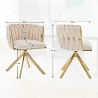 Set da 2 Sedie Girevoli a 180° con Supporto Lombare Ergonomico e Rivestimento Effetto Velluto, 56x50x70 cm, Avorio
