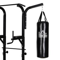 Power Tower con Panca e Sacco da Boxe di 20kg, Stazione Multiuso in Acciaio Nero per Allenamento Total Body