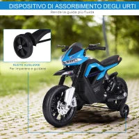 Moto Elettrica per Bambini da 6V con Rotelle e Fari, in PP e Metallo, 105x52.3x62.3 cm, Azzurro e Nero