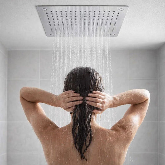 Soffione doccia a soffitto installazione da incasso acciaio inox quadro