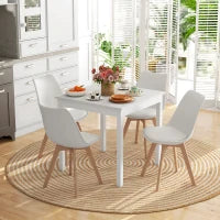 Set 4 Sedie da Pranzo Stile Nordico in Plastica con Gambe in Legno e Cuscino in Finta Pelle, Bianco