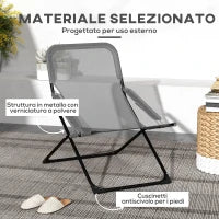 Sedia da Giardino Pieghevole e Reclinabile su 4 Livelli, in Acciaio e Poliestere, 69x91x96 cm, Nera Grigia