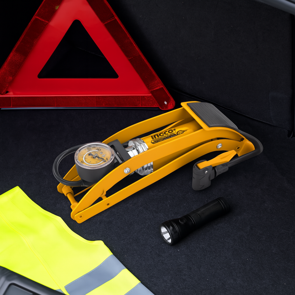 Pompa pedale professionale manometro tubo acciaio bici moto auto 55x120mm