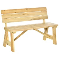 Panchina da Giardino in Legno 2 Posti a Doghe con Schienale Alto, 116x56x80cm, Colore Naturale
