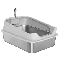 Lettiera per Gatti in Acciaio Inossidabile XXL con Bordo Alto Paletta Facile da Pulire a Prova di Perdite 70x50x30 cm Grigio