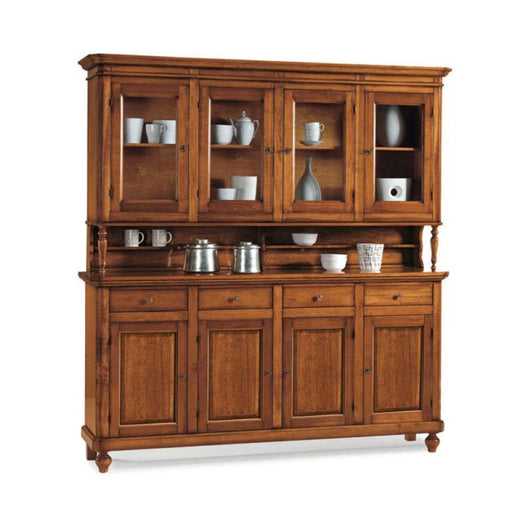 Cristalliera 8 ante 4 cassetti, in stile classico in legno e mdf con rifinitura in noce lucido 196x43x218 H