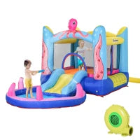 Castello Gonfiabile Gigante e Rimbalzante per Bambini 3-8 Anni con Scivolo, Piscina e Gonfiatore 3.6x1.75x1.8m