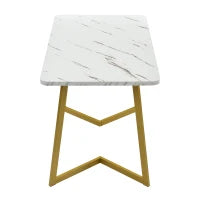Tavolo da pranzo 117x68 cm, con effetto marmo e gambe in metallo, Versatile per sala da pranzo e soggiorno, Bianco+Oro