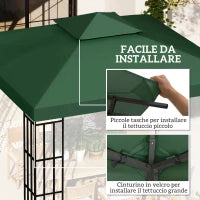 Copertura Telo per Gazebo da Giardino 3x3 m, Tetto Anti-UV Impermeabile in Poliestere Verde Scuro