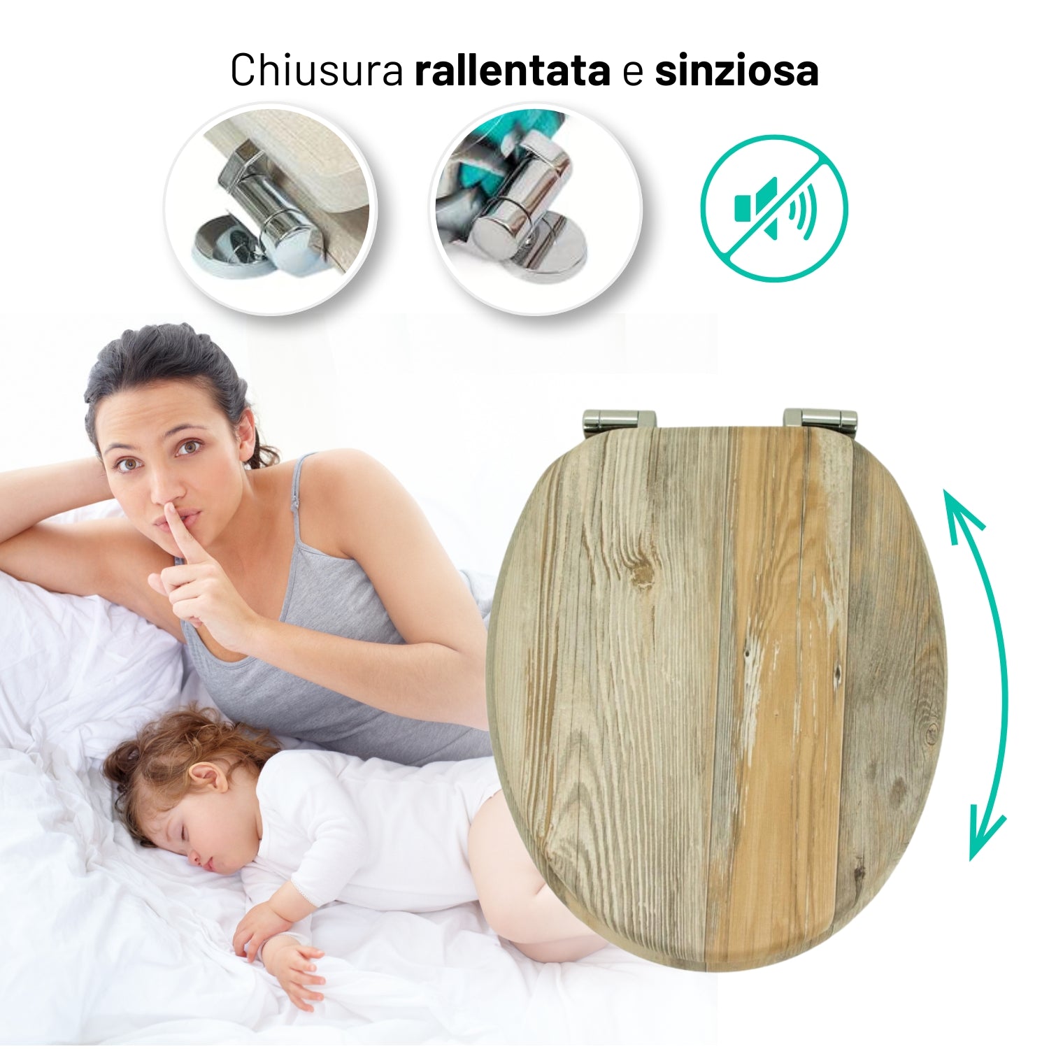 Sedile copri wc universale frizionato fantasia mdf chiusura rallentata *** fantasia decape, confezione 1