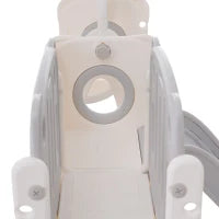 Scivolo per bambini con altalena, piattaforma, armadietto,gioco di perforazione, canestro basket e scala,Grigio+Bianco