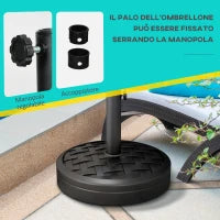 Outusnny Base per Ombrellone da 18 kg con Manovella Girevole, in Acciaio, HDPE e Cemento, Ø45x36 cm, Nero