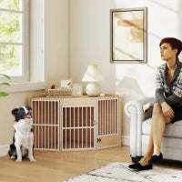 Gabbia ad angolo per cani, tavolino, con porta girevole, per piccoli e medi cani 113 x 80 x 64 cm, rovere