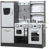 Cucina Giocattolo per Bambini 3-8 Anni in Legno con Accessori, Frigo, Lavandino e Manopole con Suoni, Marrone