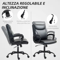 Sedia da Ufficio Reclinabile ad Altezza Regolabile in Finta Pelle e Acciaio, 60x68x95.5-105 cm, Nero