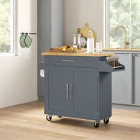 Carrello da Cucina in Legno con Cassetto, Portaspezie e Armadietto, 109x40x89 cm, Grigio e Color Legno