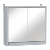 Armadietto Bagno con Specchio a 2 Ante, Specchio Bagno Contenitore con Ripiano Regolabile in Legno, 48x14.5x45cm, Grigio