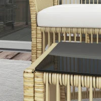 Set da Giardino in Rattan da 4 Pezzi con 2 Poltroncine, Divano e Tavolino da Caffè, Naturale e Nero