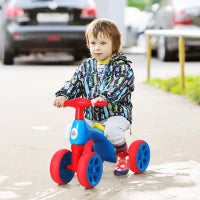 Bicicletta Equilibrio Senza Pedali Giochi con 4 Ruote per Bambini da 18-36 Mesi Blu e Rosso 57cm x 33.5cm x 42.5cm