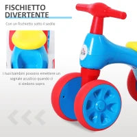 Bicicletta Equilibrio Senza Pedali Giochi con 4 Ruote per Bambini da 18-36 Mesi Blu e Rosso 57cm x 33.5cm x 42.5cm