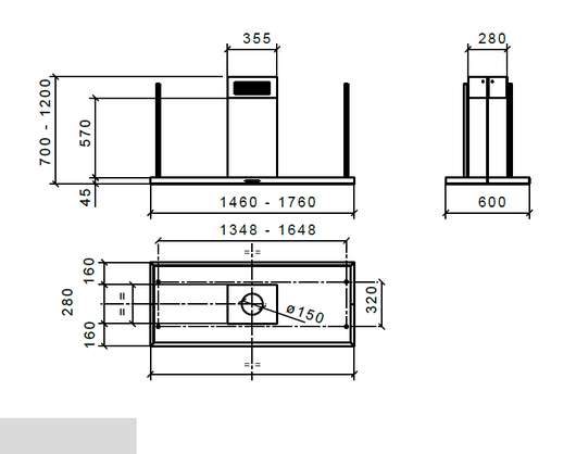 CAPPA ELEA CENTRALE cm146x60 camino centrale - Nera - 800 m3/h