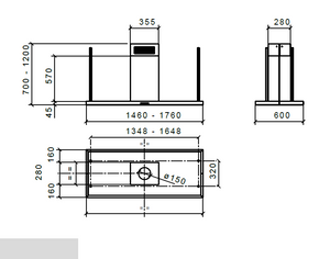CAPPA ELEA CENTRALE cm146x60 camino centrale - Inox - 800 m3/h