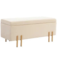 Panca Fondo Letto Moderna con Spazio Contenitore Interno, in Poliestere Beige, 100x40x42 cm