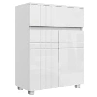 kleankin Mobiletto da Bagno su Piedi con 2 Porte e 1 Cassetto, Scaffale Regolabile, Bianco Lucido