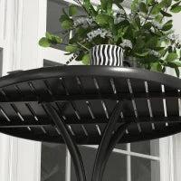 Tavolo da Giardino Rotondo con Piano a Doghe in Acciaio, Ø66x71.5cm, Nero