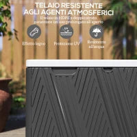 Panca Contenitore 380L in HDPE con 2 Maniglie Laterali e Leva a Gas, 115x60x60 cm, Nero e Grigio