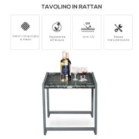 Tavolino da Caffè da Giardino Piano in Vetro Temperato in Rattan Alluminio 50 x 49,5 x 50 cm