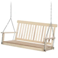 Dondolo per Esterno Sospeso per 2 Persone in Legno e Catene in Metallo, Colore Naturale 119x65x61cm