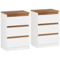 Set di 2 Comodini con 3 Cassetti in Stile Moderno, 40 x 30 x 59,5 cm, Bianco