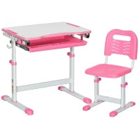 Banco Scuola per Bambini 6-12 Anni con Sedia e Altezza Regolabile, Piano Inclinabile, 66x47x52-77 cm, Rosa