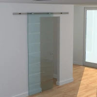 Porta Scorrevole Interna in Vetro Smerigliato e Satinato con Binario B3 in Alluminio per Bagno Cucina Studio Vetro 205x 90x 0,8cm