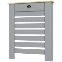 Copritermosifone in MDF a Doghe, Copricalorifero a Griglia con Cassetto, 78x19x95.5 cm, Grigio
