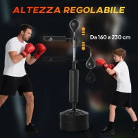 Sacco Boxe da Terra 4 in 1 con 2 Speedball, Barra Girevole e Sacco, Altezza Regolabile da 160-230cm, Nero