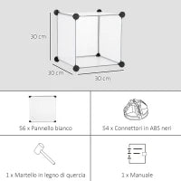 Mobile Scarpiera Modulare Salvaspazio, 16 Cubi 30x30x30 cm in Acciaio e PP, 125x32x125 cm, Trasparente