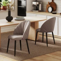 Set 2 Sedie da Pranzo in Pelle PU con Gambe in Metallo e Schienale a Conchiglia, Marrone